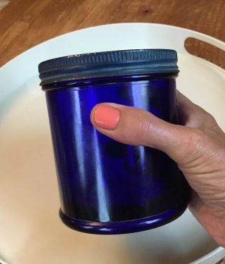 Vintage Maryland Glass Co Cobalt Blue Glass Jar With Lid 4 5/8” Tall