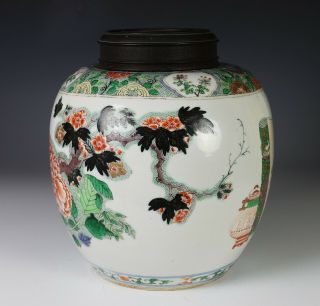 Antique Chinese Famille Verte Porcelain Jar with Figures and Writing - 18c 2