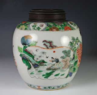 Antique Chinese Famille Verte Porcelain Jar with Figures and Writing - 18c 5