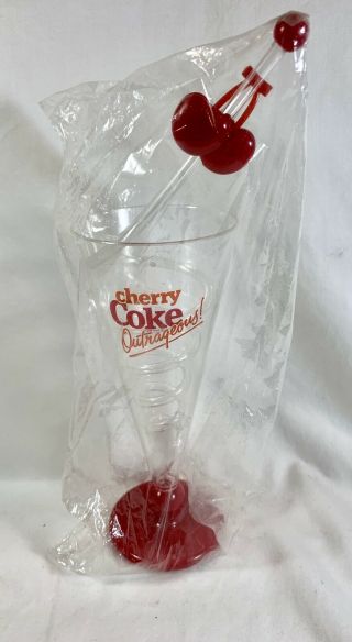 Rare Vintage Cherry Coke Coca Cola Soda/float Glass Curly Straw