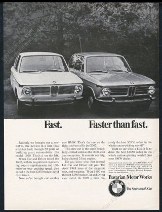 1968 Bmw 2002 1600 Car Photo Faster Than Fast Vintage Print Ad