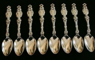 8 Whiting Lily - 7 5/8 " - Dessert / Oval Soup Spoons Sterling Silver Pat 1902