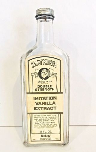 Vtg Watkins Imitation Vanilla Extract Glass Bottle W Metal Cap 11 Fl.  Oz.