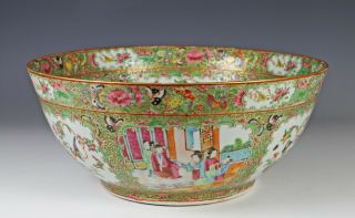 Large Antique Chinese Rose Medallion Punch Bowl With Gilt - 14.  75 "