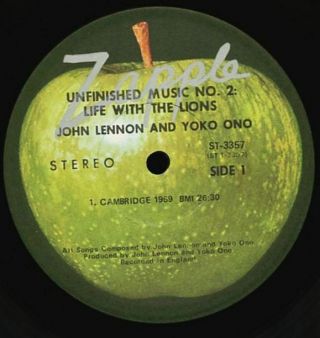 VINYL LP John Lennon Yoko Ono Unfinished Music No 2 Life With The Lions 1st VG, 3