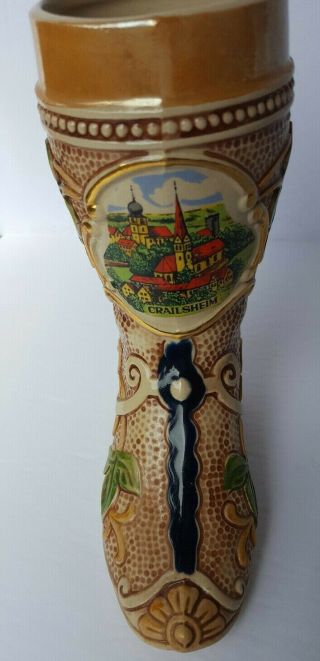 Crailsheim Handpainted Gerz Gerzit Ceramic German Boot Shaped Beer Stein