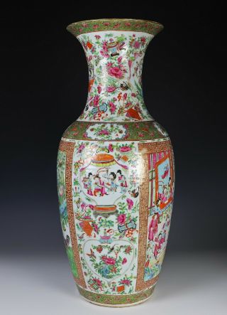 Large Antique Chinese Rose Mandarin Porcelain Baluster Vase - 19c 2