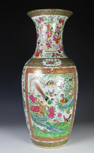Large Antique Chinese Rose Mandarin Porcelain Baluster Vase - 19c 3