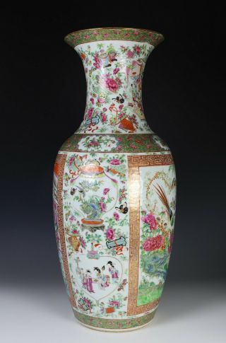 Large Antique Chinese Rose Mandarin Porcelain Baluster Vase - 19c 4