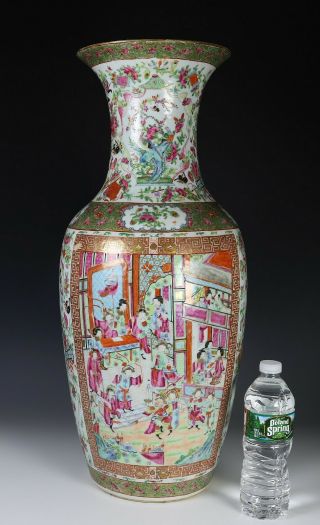 Large Antique Chinese Rose Mandarin Porcelain Baluster Vase - 19c 5