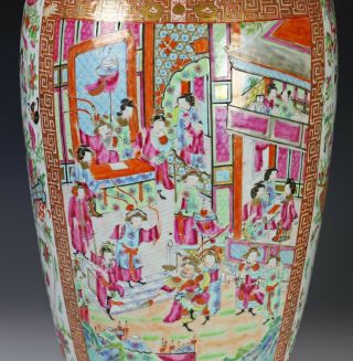 Large Antique Chinese Rose Mandarin Porcelain Baluster Vase - 19c 7