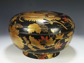 Very Large Antique Japanese Lacquer Round Covered Box