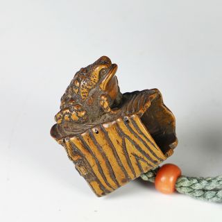 Antique Japanese Two Part Lacquer Inro with Attached Wood Netsuke 2