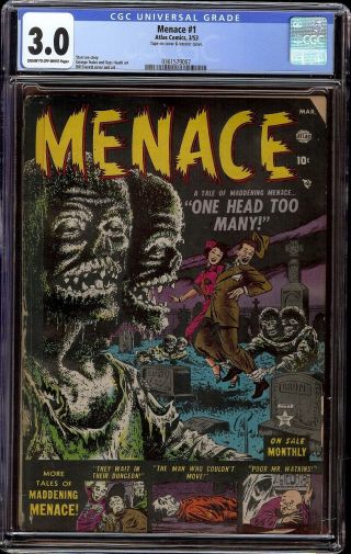 Menace 1 Cgc 3.  0 Crmow (atlas 1953) Pre - Code Horror Classic Bill Everett Cover