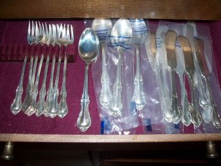 service for 12 sterling silver flatware Joan Of Arc GUC with chest 87 pc. 3