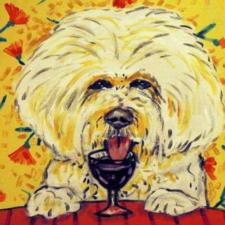 Bichon Frise At The Wine Bar Dog Art Tile Coaster Gift