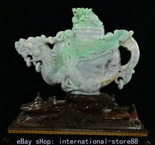 17.  2 " Burma Natural Emerald Ice Jadeite Jade Carving Dragon Handle Wine Pot