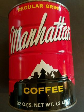 Vintage Manhattan Coffee Can 2lb Coffee Tin Litho Tin Regular Coffee Decor