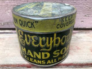 Antique Everybody Hand Soap Round General Store Tin C.  1920 