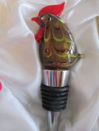 MURANO GLASS ROOSTER BROWN WINE STOPPER 3
