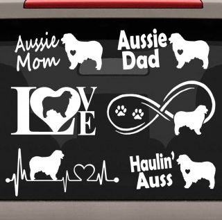 6 Australian Shepherd Aussie Mom Dad Heartbeat Infinity Decal Sticker Set E1081