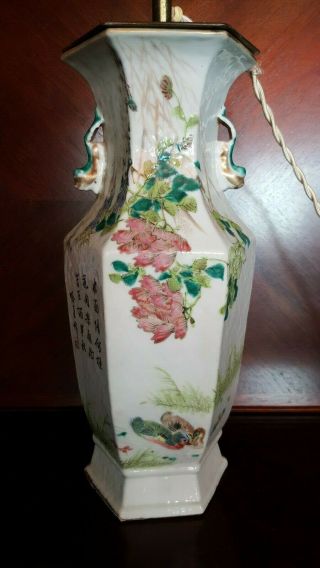 Antique Chinese Hand Painted Porcelain Vase Mounted As Table Lamp