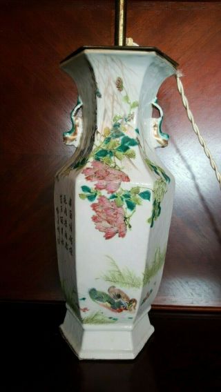 Antique Chinese Hand Painted Porcelain Vase mounted as Table Lamp 2