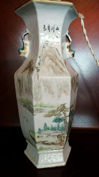 Antique Chinese Hand Painted Porcelain Vase mounted as Table Lamp 7