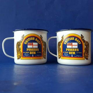 2 British Royal Navy Pusser ' s Rum Enameled Tin Mugs,  24 Coasters.  Virgin Islands 2