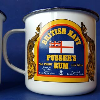 2 British Royal Navy Pusser ' s Rum Enameled Tin Mugs,  24 Coasters.  Virgin Islands 5
