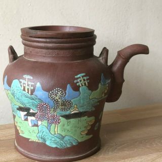 Lovely Antique Chinese Yixing Teapot Landscape Scenes Signed