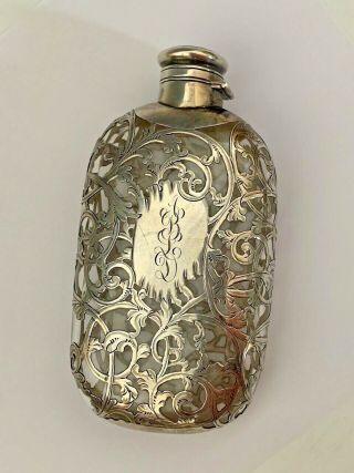 Gorham Sterling Silver Overlay Flask 5 7/8 " Monogrammed