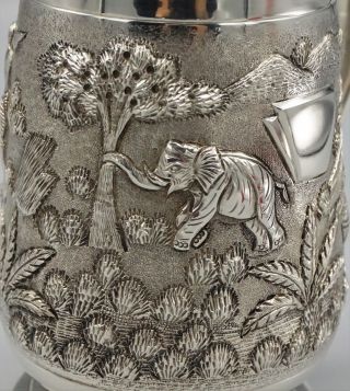 Sterling Silver Asian Motif Tall,  Handled,  Footed Mug,  Hand Chased