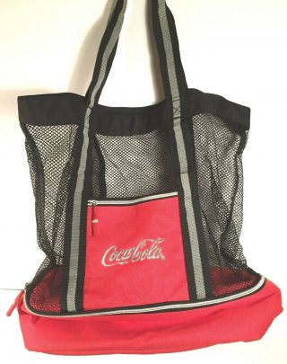 Vintage Coca Cola Insulated Large Bag Mesh Tote Red Black