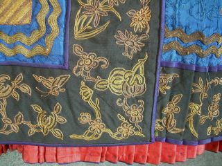 Antique Chinese Skirt DRAGON & CRANE Gold Metallic Silk Embroidery Textile 10