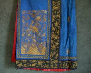 Antique Chinese Skirt DRAGON & CRANE Gold Metallic Silk Embroidery Textile 11