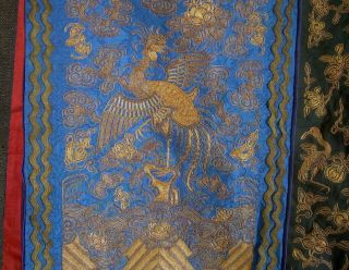 Antique Chinese Skirt DRAGON & CRANE Gold Metallic Silk Embroidery Textile 12