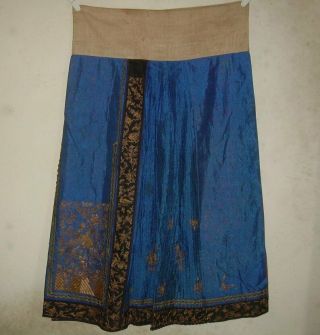 Antique Chinese Skirt DRAGON & CRANE Gold Metallic Silk Embroidery Textile 3