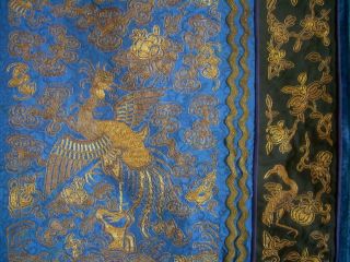 Antique Chinese Skirt DRAGON & CRANE Gold Metallic Silk Embroidery Textile 4