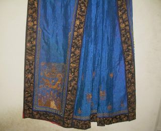 Antique Chinese Skirt DRAGON & CRANE Gold Metallic Silk Embroidery Textile 5
