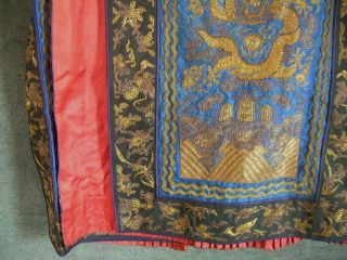 Antique Chinese Skirt DRAGON & CRANE Gold Metallic Silk Embroidery Textile 8