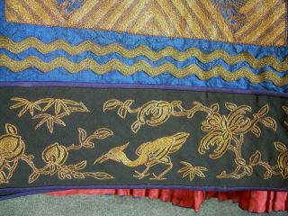 Antique Chinese Skirt DRAGON & CRANE Gold Metallic Silk Embroidery Textile 9
