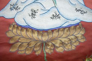Antique Chinese Hanging Scroll Silk Embroidery - Immortal Sitting On Lotus 8