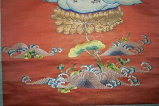 Antique Chinese Hanging Scroll Silk Embroidery - Immortal Sitting On Lotus 9