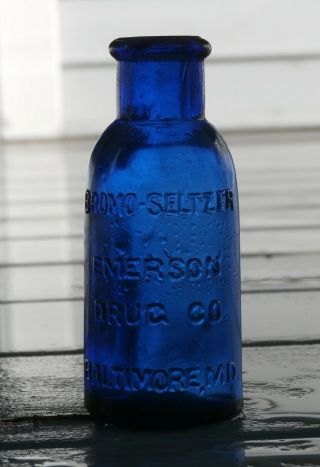 Antique 4 " Tall Deep Cobalt Blue Embossed Medicine Drug Bottle,  1800 