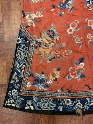 Chinese Qing Dynasty 19th Century Peking Embroidery Silk Red Robe 12