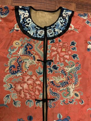 Chinese Qing Dynasty 19th Century Peking Embroidery Silk Red Robe 3