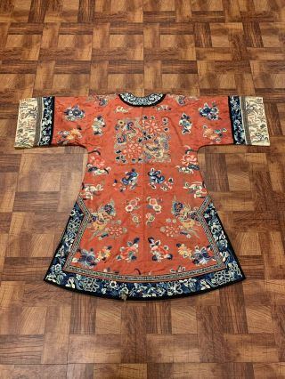 Chinese Qing Dynasty 19th Century Peking Embroidery Silk Red Robe 8