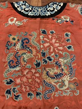 Chinese Qing Dynasty 19th Century Peking Embroidery Silk Red Robe 9