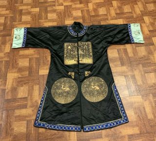 Antique Chinese Qing Dynasty 19th Century Embroidery Silk Crane Rank Badge Robe
